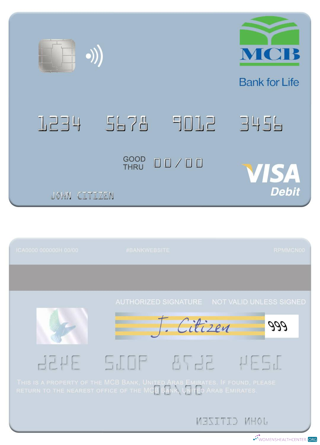 Download United Arab Emirates MCB Bank visa debit card Photoshop template